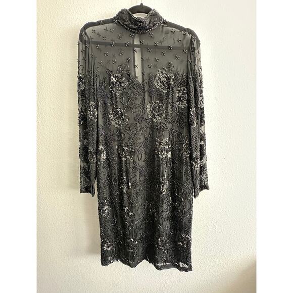 Vintage Black Tie Oleg Cassini black beaded classic timeless cocktail dress sz 8 - Picture 11 of 16